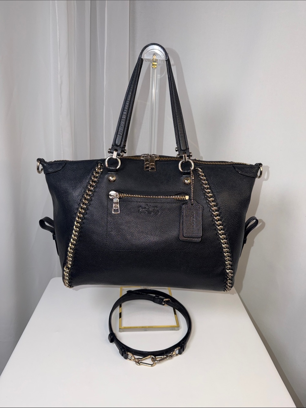 COACH Black Whiplash Leather Prairie Satchel Bag Crossbody F34339
